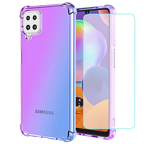 Coque Galaxy A12 5G violet bleu avec 2 verres trempés TPU mince