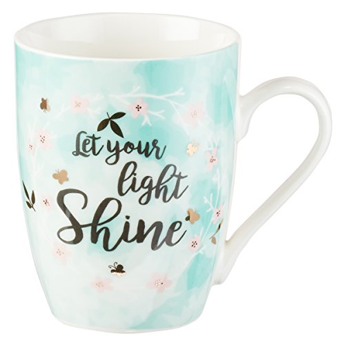 Gold Foiled Motivational Coffee Mug Let Your Light Shine Pastel Mint Green, 11oz