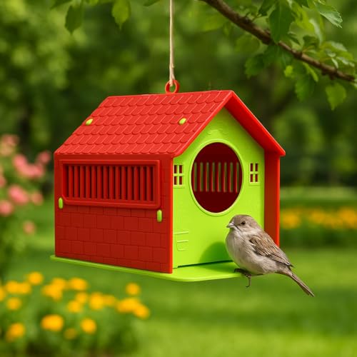 Image of Ecurfu Bird House | Sparrow House with Feeding Tray | Hanging Bird Feeder for Garden, Balcony, Outdoor