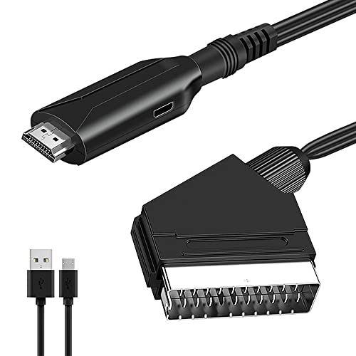 AVCXEC Convertisseur SCART vers HDMI, péritel vers HDMI, en Charge HDMI 720/1080P Convertisseur Vidéo, Adaptateur peritel Hdmi pour TV avec Câble pour Décodeur Numérique