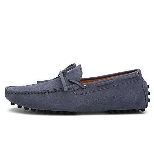 Men's Driving Penny Loafers Genuine Leather Boat Moccasins Rubber Studs Sole(Gray,10 M US)