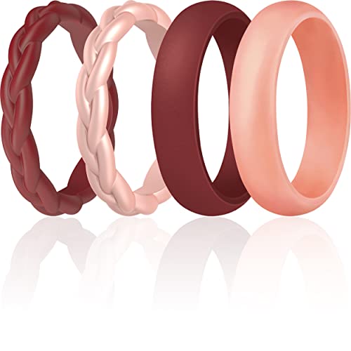 ThunderFit Silicone Wedding Bands for Women, Classic and Thin Braided 4 Mixed Rubber Engagement Rings