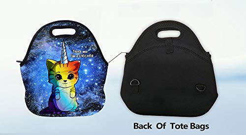 Rainbow Unicorn Cat Neoprene Lunch Bag Insulated Lunch Box Waterproof Lunch Tote Bag with Zipper for Women Kids Boys Girls and Men