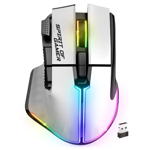 Spirit Of Gamer - Pro M5, Souris Gamer sans Fil RGB pour PC, 8 Boutons Programmables Dont 1 Rapid Fire, Connexion Bluetooth &amp; 2,4 GHz, Autonomie Longue Durée 90h, Gaming Mouse RGB Ergonomique, Blanc