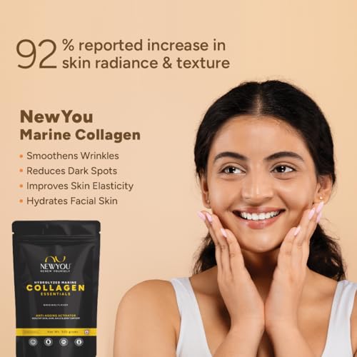 Image of NewYou 100% Hydrolyzed Marine Collagen Peptides Supplement | 5000mg per Serving | Supports Skin, Hair, Nail, Joint & Bone Health | Unflavoured Powder | 500g