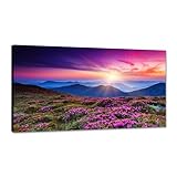 YIOZHAOFH National Park Wall Art Modern Rhododendron Flowers Prints on Canvas Scene Mountain Sunrise Pictures Artwork Modern Framed Spring Landscape for Bedroom Decor (20 x 40inches), YZ-Smoky-H03