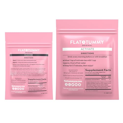 Flat Tummy Tea – 2-step, 4 Week Program – Detox Tea to Boost Energy & Reduce Bloating* - All Natural Detox Cleanse w/ Green Tea, Lemon Balm, Dandelion, Fennel, & More - Digestion support