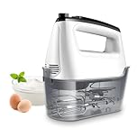 Handmixer Elektrisch Handrührgerät 6 Stufen Plus Turbo Kein Spritzen Mixer Handrührer mit Aufbewahrungskiste,5*Edelstahl Zubehör, Weiß 400W Leiser Motor