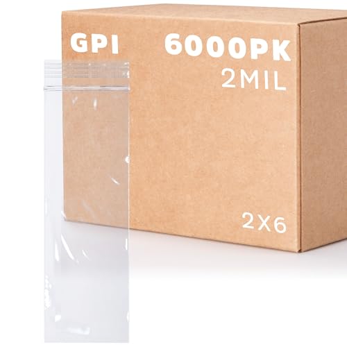 2" x 6" Zip Bags, 6000 Pack, 2 Mil, Reclosable Jewelry Bags, for Coins, GPI