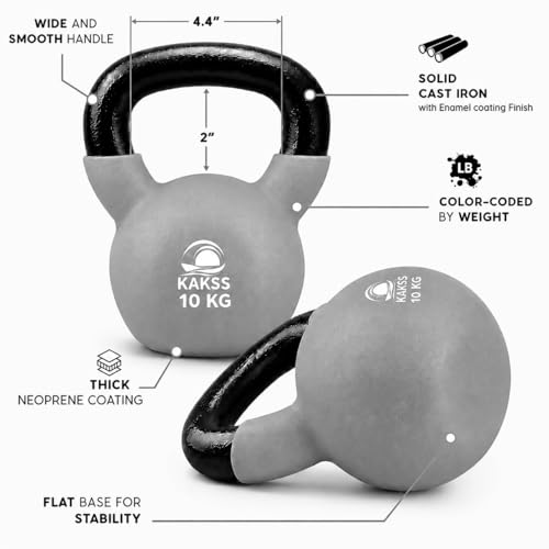 Image of Kakss Half Coating Neoprene Kettlebell (2kg to 40kg)(Proudly Made in India) (10kg, Grey)