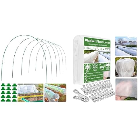 Plant Covers Freeze Protection Garden Hoops kit 10 x 50Ft Frost Cloths with 44 Clips Plant Blankets Row Cover for Outdoor Plants Winter Raised Bed Greenhouse Frost Sun Protection Cover