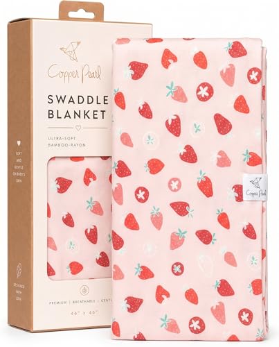 Image of Copper Pearl Swaddle Blankets for Newborns | Soft Stretchy Receiving Blankets for Boys and Girls | Large 46 x 46 Inch Baby Blankets | Lightweight and Breathable Swaddles | Strawberry