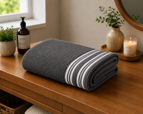 Image of Kiyro 100% Cotton Towels for Bath | Towels for Bath Large Size Bath Towel - Soft & Absorbent | 450 GSM | 1 Piece Bath Towel for Men /Women | Urban Comfort | 70 cms x 140 cms (Dark- Grey)