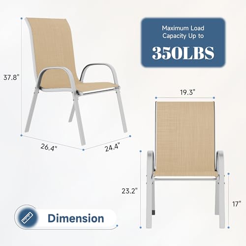 Image of Amopatio Patio Chairs Set of 6, Stackable Outdoor Dining Chairs for All Weather, Silver Frame Outdoor Chair Garden Furniture for Backyard Deck(Beige)