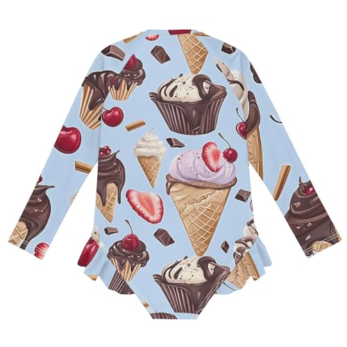 Girls One Piece Swimsuits Long Sleeve Swimsuit Zipper Bathing Suits Chocolate Ice Cream Cherry2
