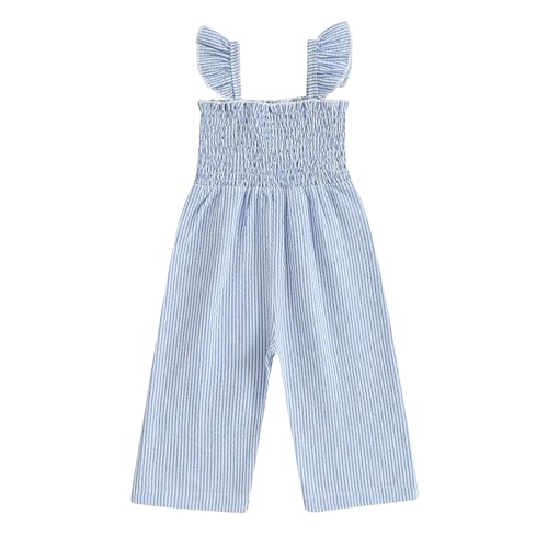 Toddler Baby Girl Summer Clothes Ruffle Sleeveless Suspender Smocked Romper One Piece Jumpsuit Overall Pants Clothes