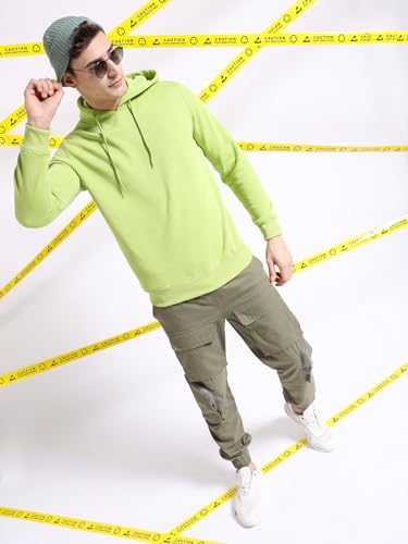 Image of The Indian Garage Co Green Regular Fit Solid Pullover Hooded Sweatshirt