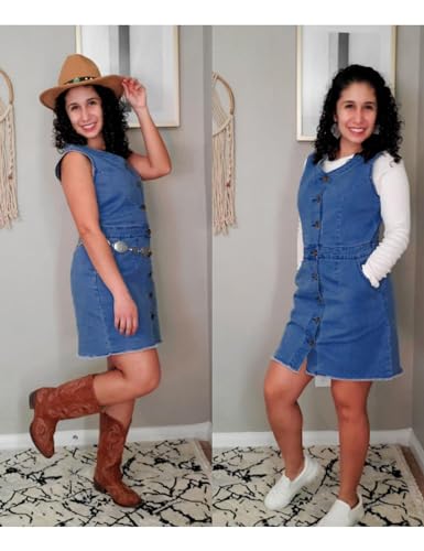 luvamia Women's Casual V Neck Sleeveless Jeans Button Down Denim Short Dress4