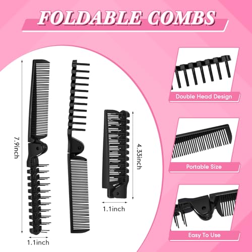 Peine compacto plegable portátil 100 piezas negro miniatura 2