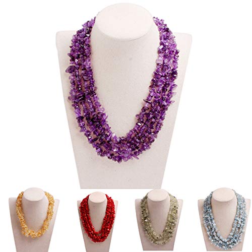 GEM-Inside Gemstone Necklace Purple Quartz Chips Charm Fashion Bohemia Statement Hyperbole Bib Stand String Beaded Necklace Crystal Unisex 18-21 Inches