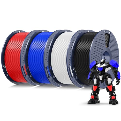 SUNLU PETG Filament 1.75mm 4KG Bundle weniger Stretching und gute Schichthaftung individuell Vakuumverpackt 3D-Drucker Filament 4kg 1kg pro Spule 4 Farben Schwarz + Weiß + Rot + Klein Blau
