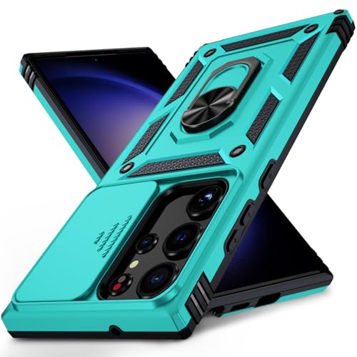 Weycolor for Samsung Galaxy S23 Ultra Case with Camera Lens Cover,10 FT Military Grade Drop Protection, Magnetic Ring Holder Kickstand Protective Phone Case for Samsung Galaxy S23 Ultra, Ice Green