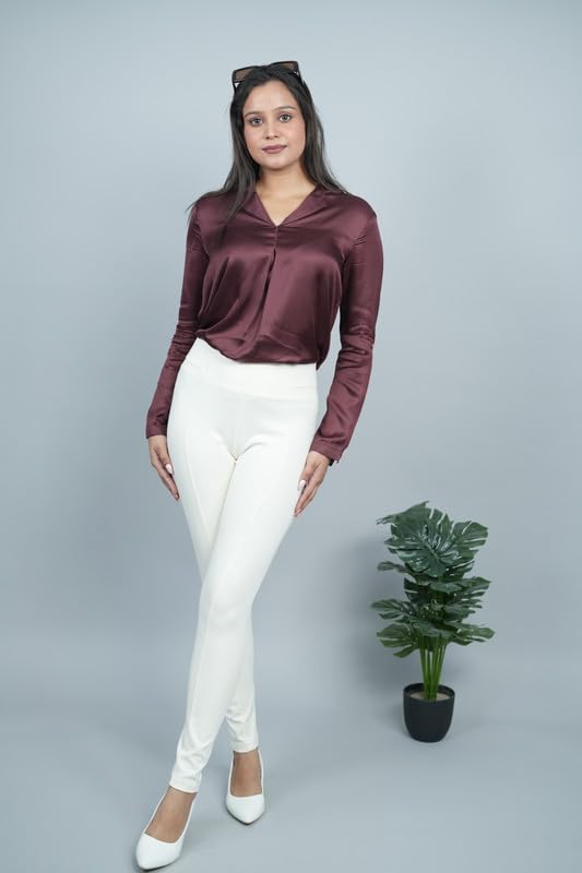 Image of Mlada Slim Fit Jeggings with Elastic Waist Band for Women Office Work Formal Wear Trousers Stretch Cotton Knit High Waist Skinny Fit Jeggings Lycra Pants Travel Comfort Jeggings