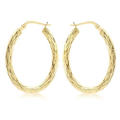 CARISSIMA Women's 9ct Yellow Gold Oval Patterned Creole Earrings