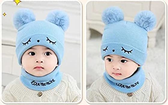 QUEERY Baby Knit Hat Scarf Set Toddler Girls Boys Winter Pom Pom Beanie Cap Neck Warmer (Age 6 Month to 8 Yrs) (Grey) 2