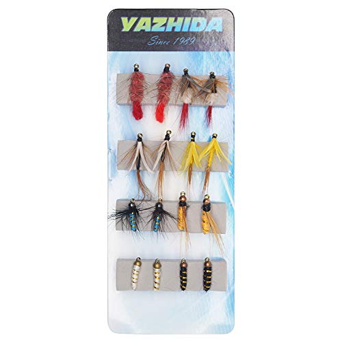 Fly Fishing Trout Flies Kit 16pcs Fly Fishing Lure for Trout Premium Dry Wet Flies Streamer Mayfly Emerger Flys Trout Fly Fishing Gear Bait Assorted