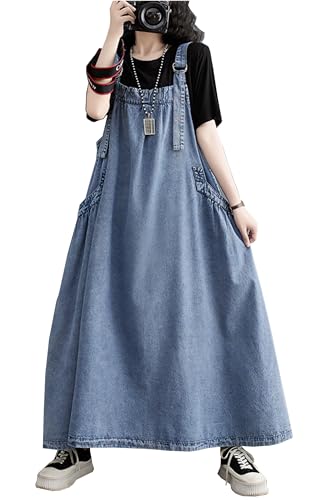 [ＭｅｎｇＦａｎ] サロペット スカート レディース デニム ロング ワンピース オーバーオール ゆったり ジャンパー スカート ふんわり ワンピース オールインワン マキシ ワンピース 大きいサイズライトブルーL（Amazon）