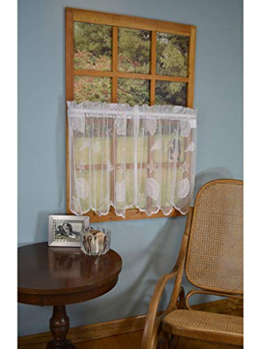 Curtain Chic Seashells Lace Tiers, 36-Inch, Ivory