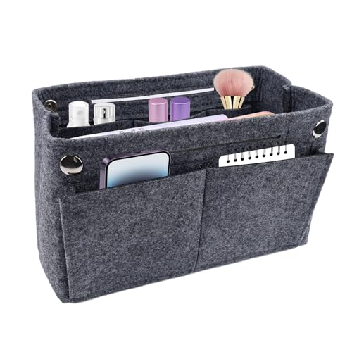 TESSTSY Taschenorganizer Filz 24x8x15 cm, Handtaschen Organizer, Filz Tasche Organizer, Handtasche Organizer, Taschen Innen Organizer, Innentasche für Handtaschen mit Mehreren Fächern (Grau)