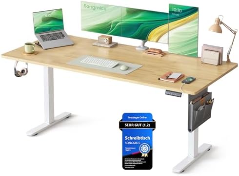 Bild 8 - SONGMICS Höhenverstellbarer Schreibtisch elektrisch, 160 x 70 cm, stufenlos verstellbar, Memory-Funktion mit 4 Höhen, wolkenweiß LSD136W01