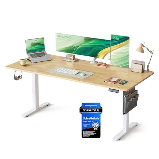 SONGMICS Höhenverstellbarer Schreibtisch elektrisch, 180 x 80 cm, Memory-Funktion mit 4 Höhen, USB-C-Anschluss, goldeichenfarben LSD138YA01