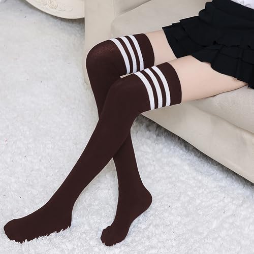Image of Bestjybt Women Thigh High Socks Cotton Warm Striped Over Knee High Socks | Well-made, Not Sheer, Thick, Leg Warmers, Long Knee High Boot Socks, Comfortable, Thigh-friendly, Stay up, Fit Well