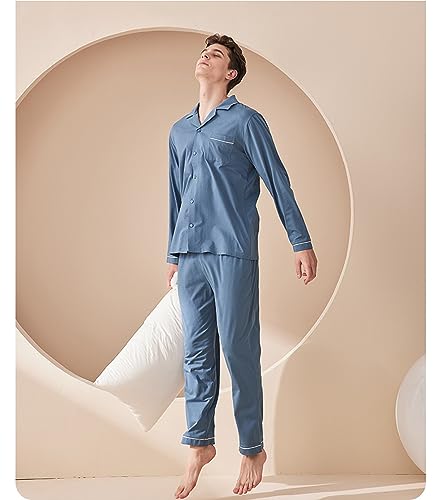 Modal Pajamas for Men Sleeve Long Leg Woven Pajama Set Button Down Sleepwear,Mens Classic Lattice PJs Sets4
