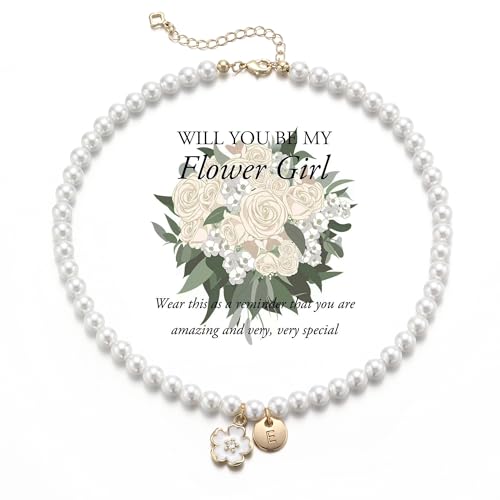 Flower Girl Gift Pearl Necklace - Personalized Faux Pearl Initial Necklace (A-Z) Flower Girls Proposal Gifts
