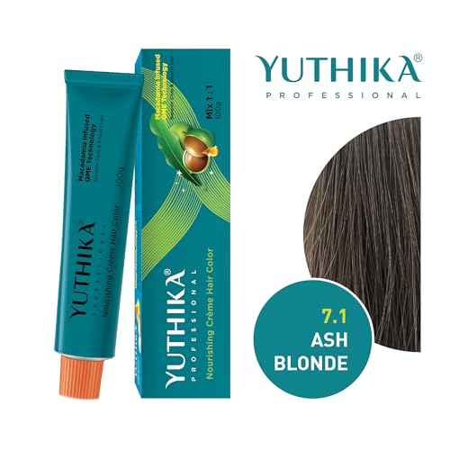 Image of YUTHIKA Professional Creme Hair Colour Ash Blonde (Shade 7.1) 100g | Permanent Hair Colour & Dye | Salon-Grade Lightening | Silky, Shiny & Long Lasting | For Women & Men | All Hair Types