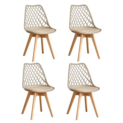 GrandCA HOME Set di 4 Sedie da Pranzo, Sedie da Cucina Moderne con Seduta Rivestita in pelle e Gambe in Faggio, Adatte a Cucine e Sale da Pranzo - Kaki