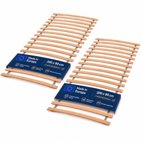 Set de somier de listones BURI 90x200 cm, 2 unidades, somier de madera de abedul, 17 listones, somier de cama estable