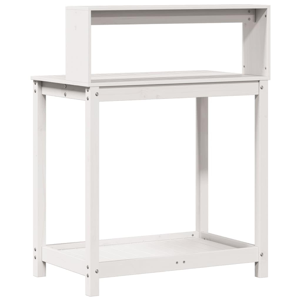 Gecheer Tavolo Invaso con Ripiani,Tavolo da Lavoro per Giardino,Tavolo per Piante in Legno,Banco da Lavoro da Giardino,Tavolo da Esterno,Banco da invasatura,Bianco 82,5x50x109,5 cm Massello Pino
