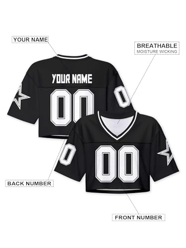 Custom Football Jersey Shirts for Women Y2k Crop Tops Number Name Mesh Streetwear Sportswear V-Neck Short Sleeve Tees XS~2XL2