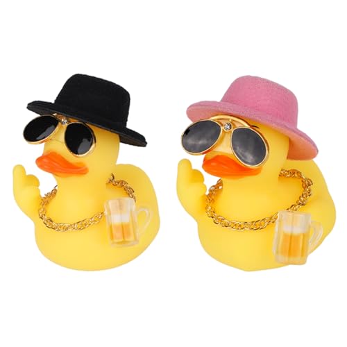 Fukaisu 2pcs Funny Rubber Duck Car Ornaments Cute Middle Finger Ducks Quirky Dashboard Decor with Accessories for Home Office Refrigerator Car Interior Decorations & Gifts