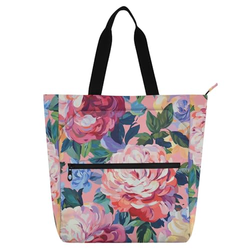 Bolsa de mano para amantes de los libros con diseño de pintura al óleo floral para la playa