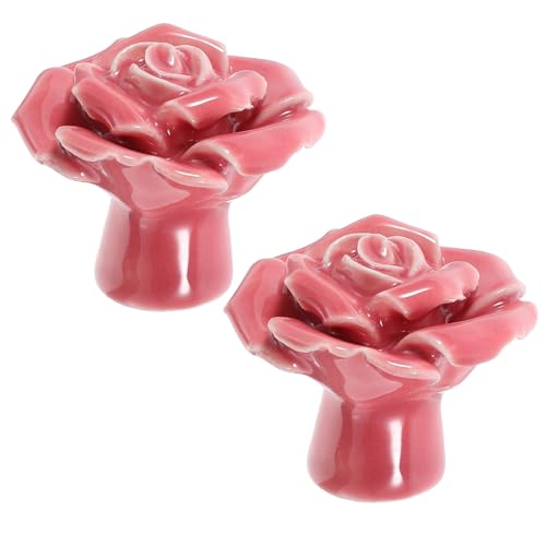 AMUSLESUR Tiradores para Armarios y Cajones de Cerámica Forma de Rosa, 2 Unidades, Acabado Delicado, Recomendados para Muebles y Puertas de Cocina