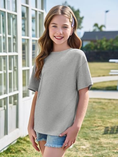 Image of Haloumoning Girls Short Sleeve T-Shirts | Kids, Summer,Girls shirts,Oversized t shirts,Girls T-Shirts,Oversized Tops, Casual Crewneck, Basic Tees 5-14Y