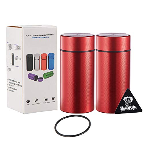 Honeypuff Smell Proof Jar, Portable Airtight Storage Container With Silicone Ring, 42ml Multi-Use Aluminum Stash Bottle for Coffee, Herb & Spice Keep Fresh (Red-2pcs)