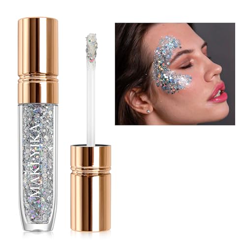 Image of Lip Glitter Lipstick Mermaid Sequins for Lips Eye Hair, Singer Concerts Party Festival Sparkling Chunky Glitter for Women, Silver Lips