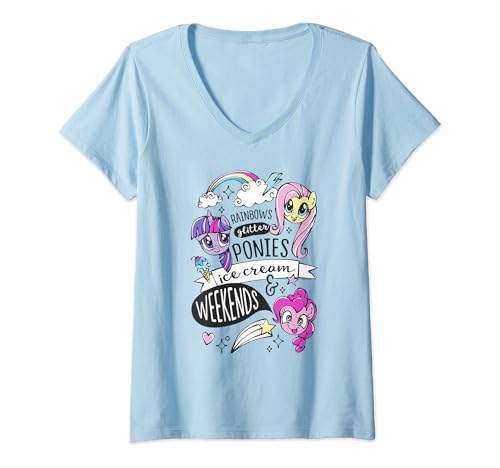 T-shirt Mon Petit Poney col en V pour fan de Rainbow Dash et paillettes magiques